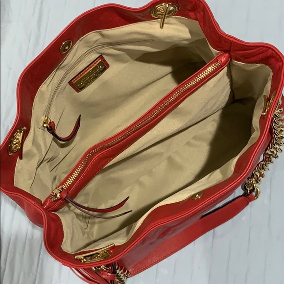 Valentino Louisa Red Lather Handbag w Chain Straps - Picture 4 of 5